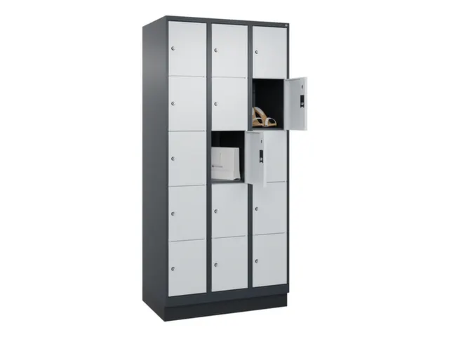 lockerkast,HxBxD 1950x900x500mm,3x5vakken,vak B 300mm,cil.-slot,sokkel