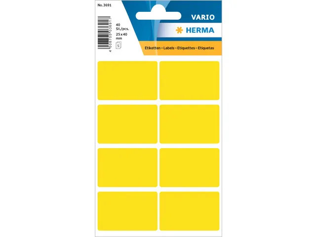 HERMA 3691 Universele etiketten 26x40mm Geel 40 stuks