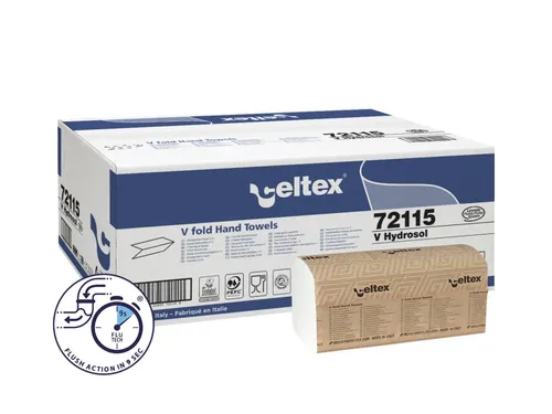 Handdoek Celtex Hydrosol V-vouw 3-laags wit doos 15 pak a 170 vel