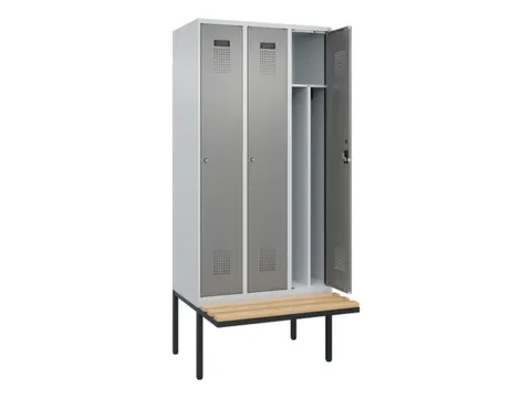 locker met bank,voor scheiding van kleding,HxBxD 2120x900x815mm,3vak