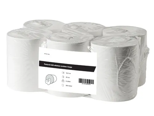 Poetsrol midi cellulose coreless 1-laags 6 Rol