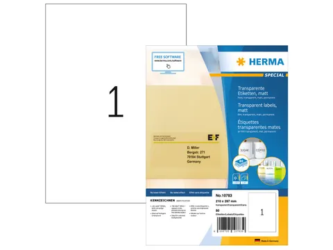 HERMA 10783 Transparante folie-etiketten Mat A4 210x297mm 80 stuks