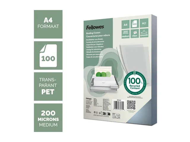 Voorblad Fellowes A4 PET 200 micron recycled transparant