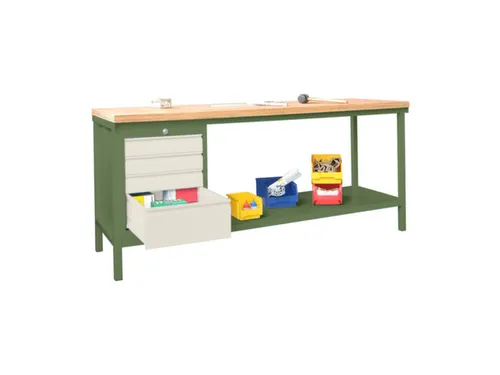 werkbank,HxBxD 900x2000x700mm,onderstel/romp RAL6011,front RAL9010