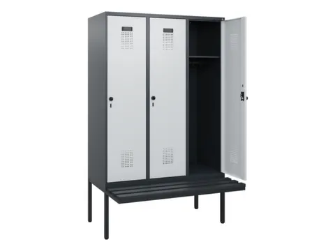 locker met bank,HxBxD 1950x1200x815mm,3vak,vak B 400mm,draaigrendel