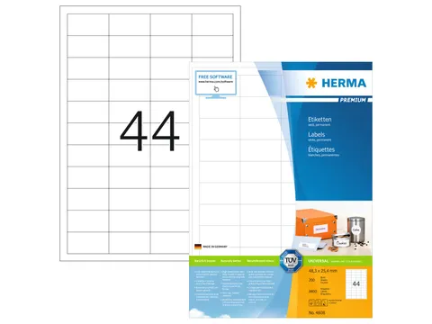 HERMA 4608 Premium etiketten A4 48,3x25,4mm Wit 8800 stuks
