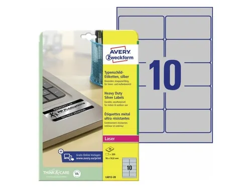 laseretiket Avery 96x50,8mm 20 vel 10 etiketten per vel zilver