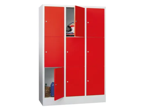 lockerkast,HxBxD 1850x1200x500mm,3x3vakken,RAL7035,front RAL3000