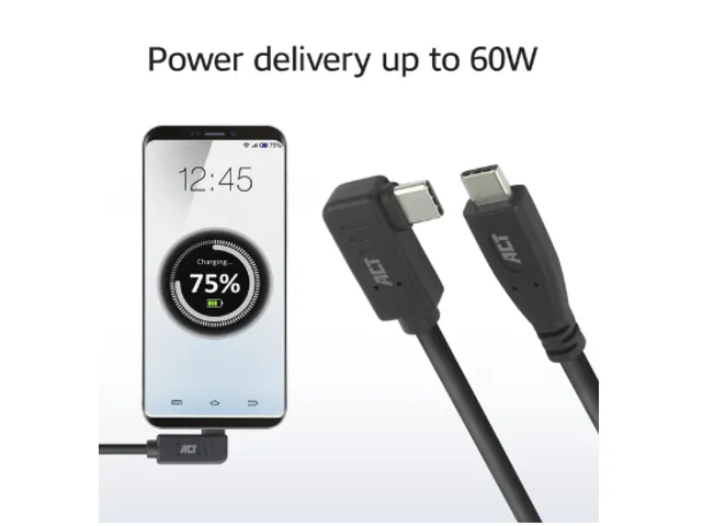 Kabel ACT USB-C standaard naar USB-C hoek 10Gbps 2m