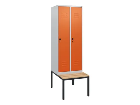 locker met bank,HxBxD 1950x600x815mm,2vak,vak B 300mm,draaigrendel