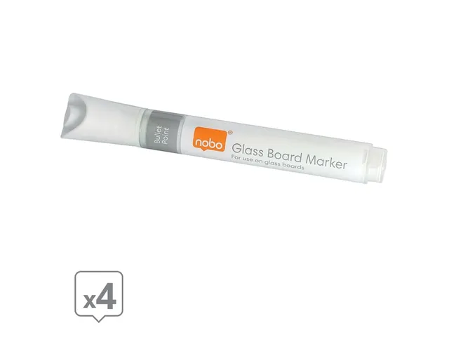 Viltstift Nobo glasbord wit 4 stuks