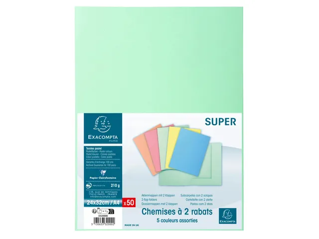 50 Dossiermappen Met 2 Kleppen Super 250 24x32cm Assorti