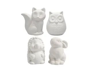 Dierenspaarpot Creativ terracotta 4st uil vos haas en egel 9-10cm wit - 1