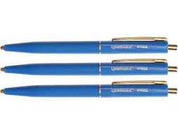 Balpen Quantore drukknop met metalen clip blauw medium