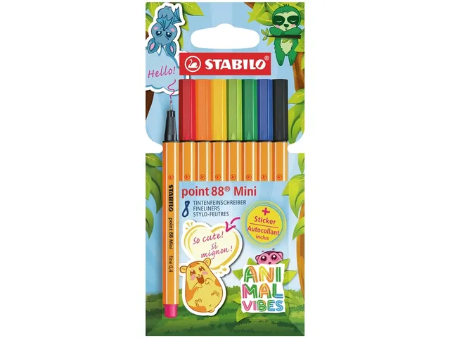 Fineliner STABILO point 88 Animal Vibes mini fijn assorti 8 stuks