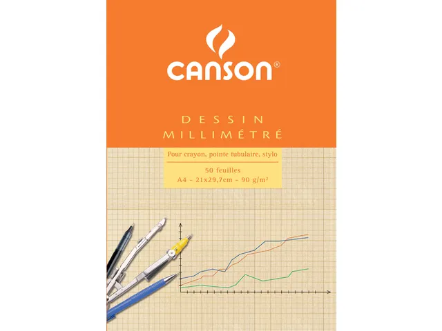 Millimeterpapier Canson bruingeel bedrukt 50vel 90gr A4 wit