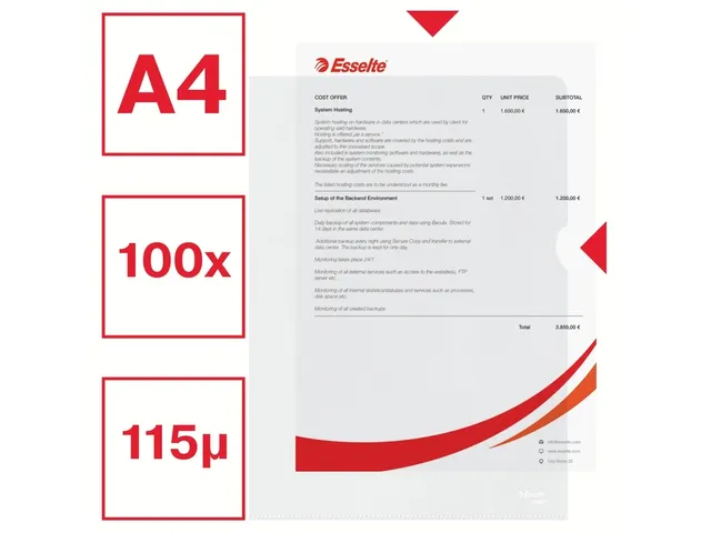 Insteekmap L-model Esselte standaard copy safe PP A4 transparant