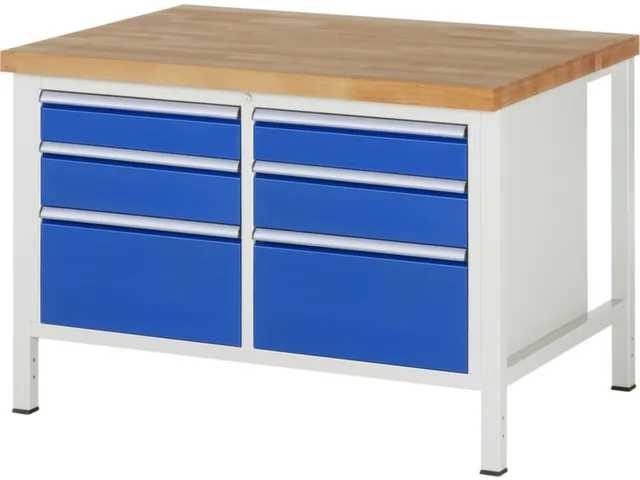 établi HxlxP 840-1040x1250x900mm plateau hêtre force 1250kg 4 pieds