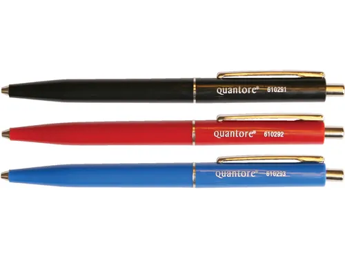 Balpen Quantore drukknop met metalen clip zwart medium