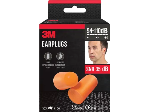 3M wegwerp Oordoppen 1100 94-105dB Oranje 30 paar/pak