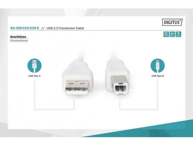 USB-aansluitkabel type A-B mannelijk/mannelijk 3m USB 2.0 compatibel