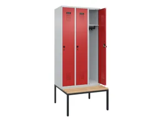 locker met bank,HxBxD 2120x900x815mm,3vak,vak B 300mm,draaigrendel - 2