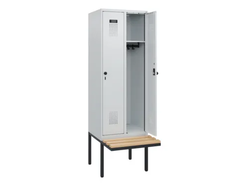 locker met bank,HxBxD 1950x600x815mm,2vak,vak B 300mm,draaigrendel
