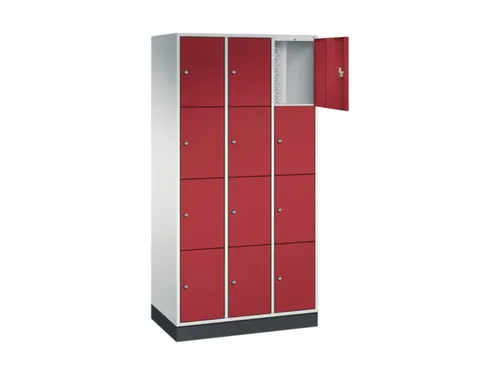 lockerkast,RAL 7035/RAL 3003,HxBxD 1950x920x500mm,3x4vakken,cil.-slot