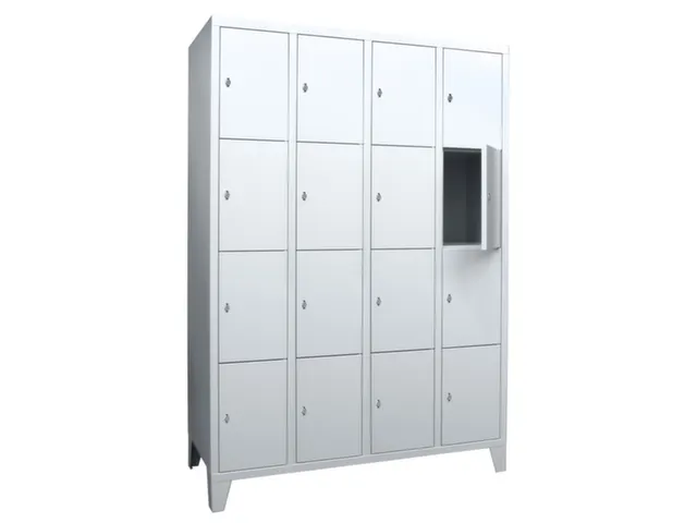 lockerkast,HxBxD 1850x1600x500mm,4x4vakken,RAL7035,front RAL7035