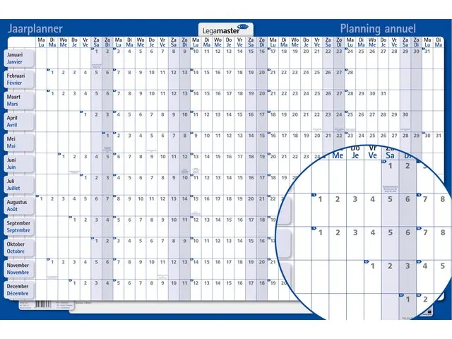 Jaarplanner 2026 Legamaster 90x60cm horizontaal gelamineerd en oprolba