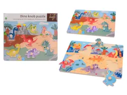 Joueco Dino houten knopjespuzzel 2 assorti 7 stukjes