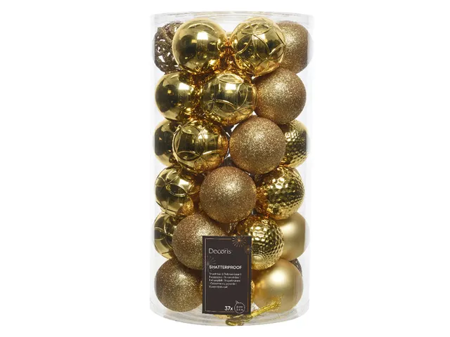 Kerstballen Decoris assorti Goud koker 37 stuks
