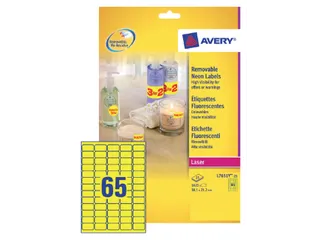 Etiket Avery L7651 Y-100 38.1x21.2mm Neon Geel 6500 Stuks - 2
