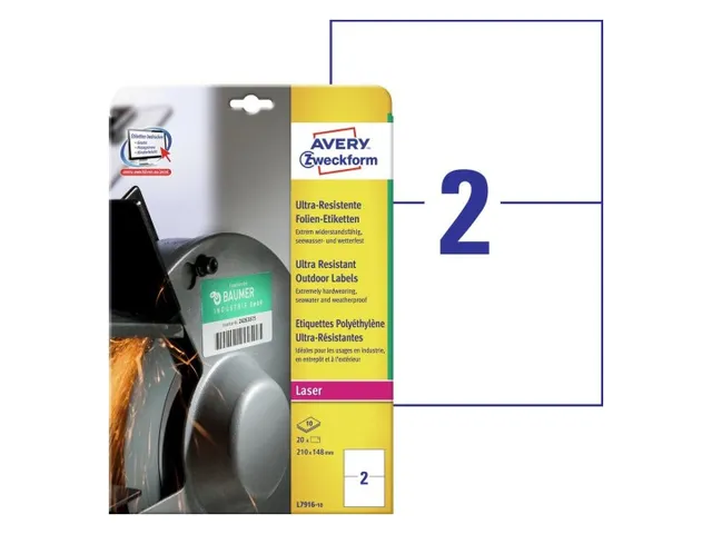 Etiket Avery Zweckform L7916-10 210x148mm polyethyleen wit 20 stuks