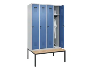 locker met bank,HxBxD 2120x1200x815mm,4vak,vak B 300mm,draaigrendel - 1