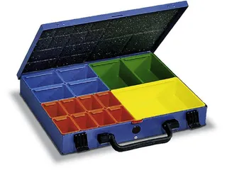 Assortimentskoffer Plaatstaal 15boxen Polystyrol 50x340x240mm Ral5007 - 1