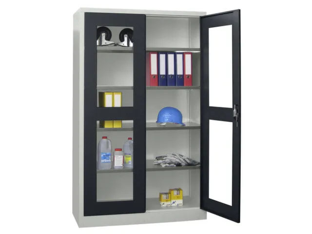 Vitrinekast Hxbxd 1950x1200x500mm Draaideuren Ral7035 Front Ral7016