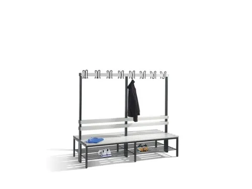 Omkleedbank 2000mm Pvc-Zitlatten Dubbel Hakenlijst Schoenenrek Ral 702