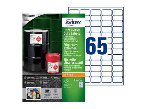 Etiket Avery B7651-50 38x21mm polyethyleen wit 3250 stuks