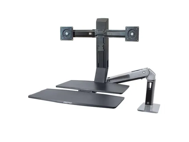 Poste de travail Assis-Debout Double écran avec plan de travail