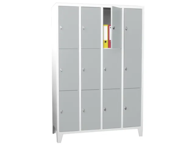 lockerkast,HxBxD 1850x1200x500mm,4x3vakken,RAL7035,front RAL5012