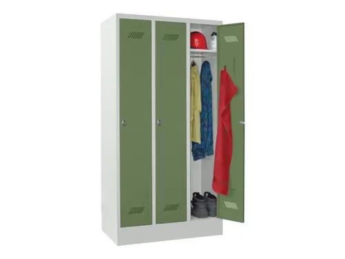 locker,HxBxD 1850x900x500mm,3vak,vak B 300mm,RAL7035,front RAL6011