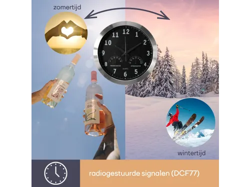 Aluminium Wandklok Met Thermometer & Hygrometer Ø 35,5cm cijfers