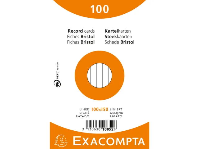 Pk 100 Cards 100X150 Asst Lined