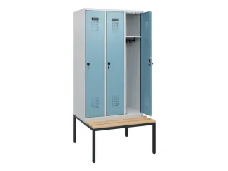 locker met bank,HxBxD 1950x900x815mm,3vak,vak B 300mm,draaigrendel - 1