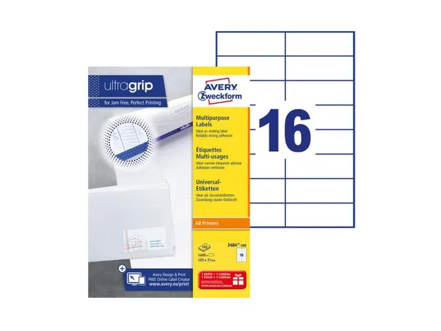Etiket Avery Zweckform 3484 105x37mm wit 1600stuks
