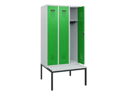 locker met bank,HxBxD 1950x900x815mm,3vak,vak B 300mm,cilinderslot
