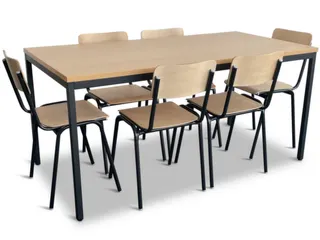 Kantineset,6Stoelen,1Tafel,Zitting Beuken Multiplex Natuur,Blad Beuken - 1