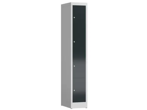 Lockerkast 1800x310x500mm 1x4 vakken cilinderslot, sokkel, RAL7016