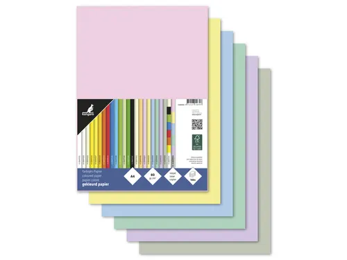 Papier Kangaro A4 80grs pastel assorti pak 100 vel